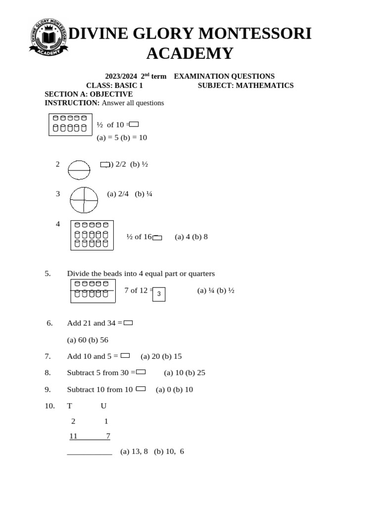 Basic 1 Examination Questions 2023/2024 | PDF | Cereals | Crops