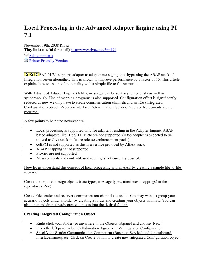 Local Processing in The Advanced Adapter Engine Using PI 7 | PDF ...