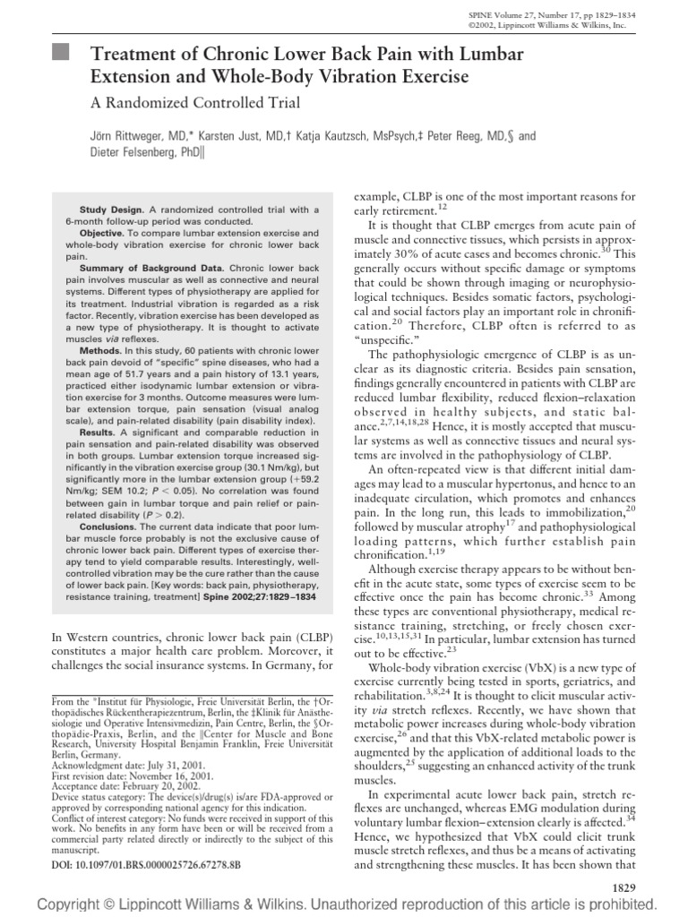Treatment of Chronic Lower Back Pain With Lumbar Extension and Whole ...