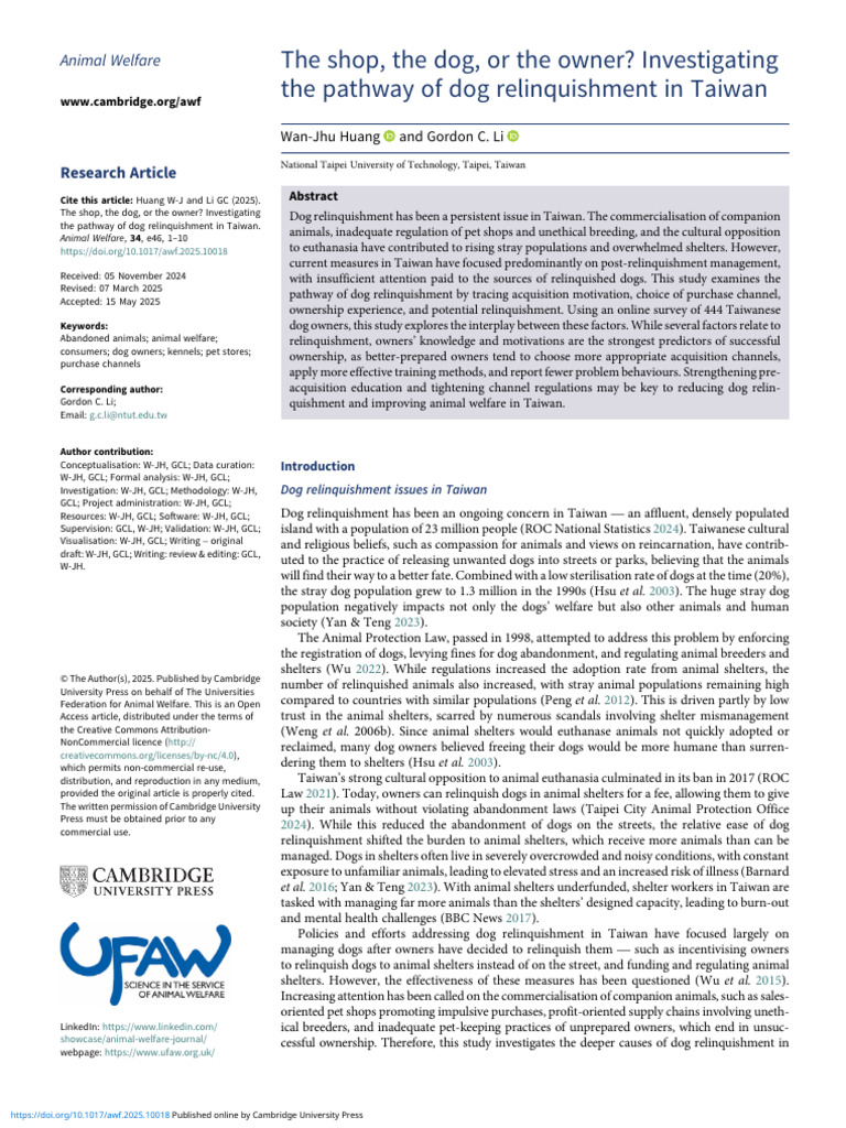 Dog Relinquishment Pathways in Taiwan | PDF | Dogs | Pet