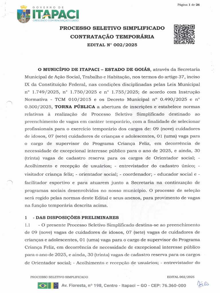 Processo Seletivo Itapaci 2025: Vagas Temporárias | PDF | Pós-graduação ...