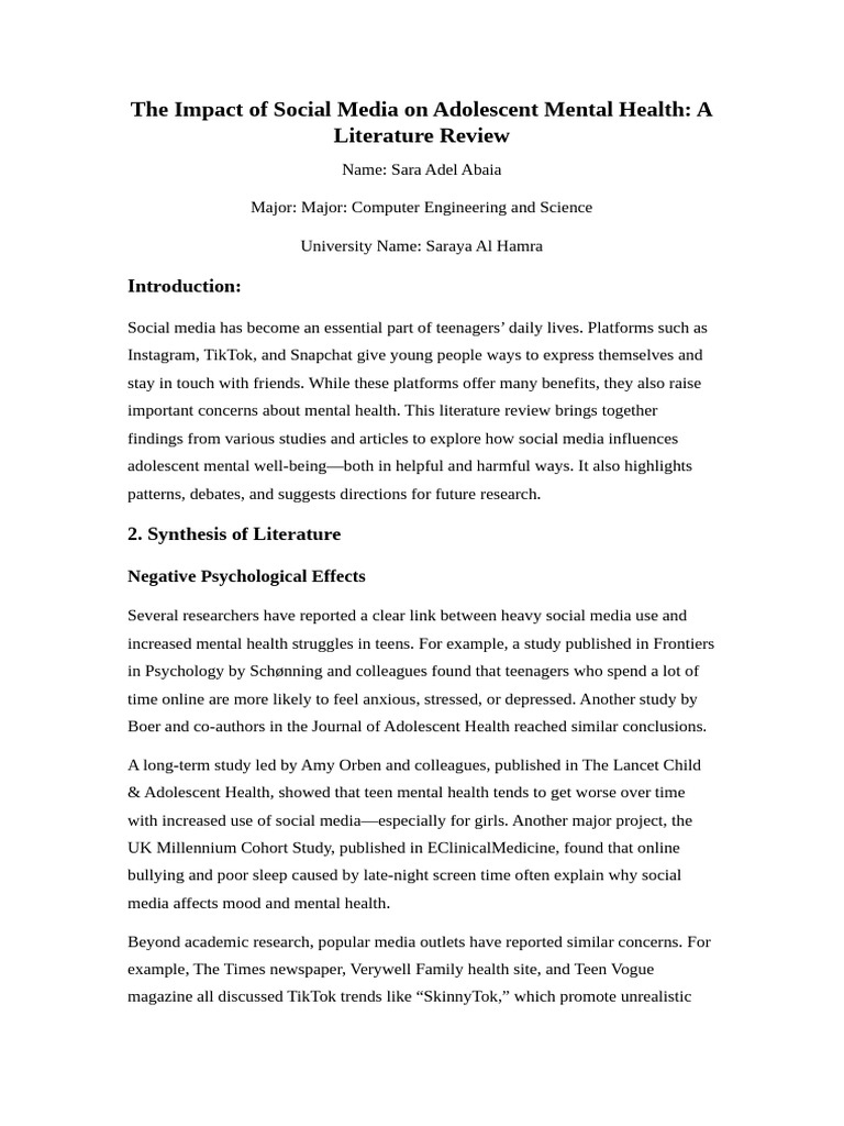 Social Media's Effects on Teen Mental Health | PDF | Adolescence ...