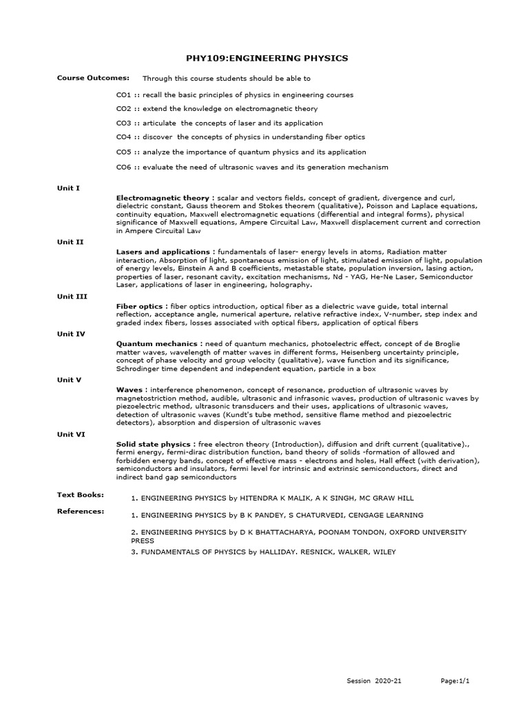 Rdl Course Syl Lab Us New | PDF | Laser | Optics