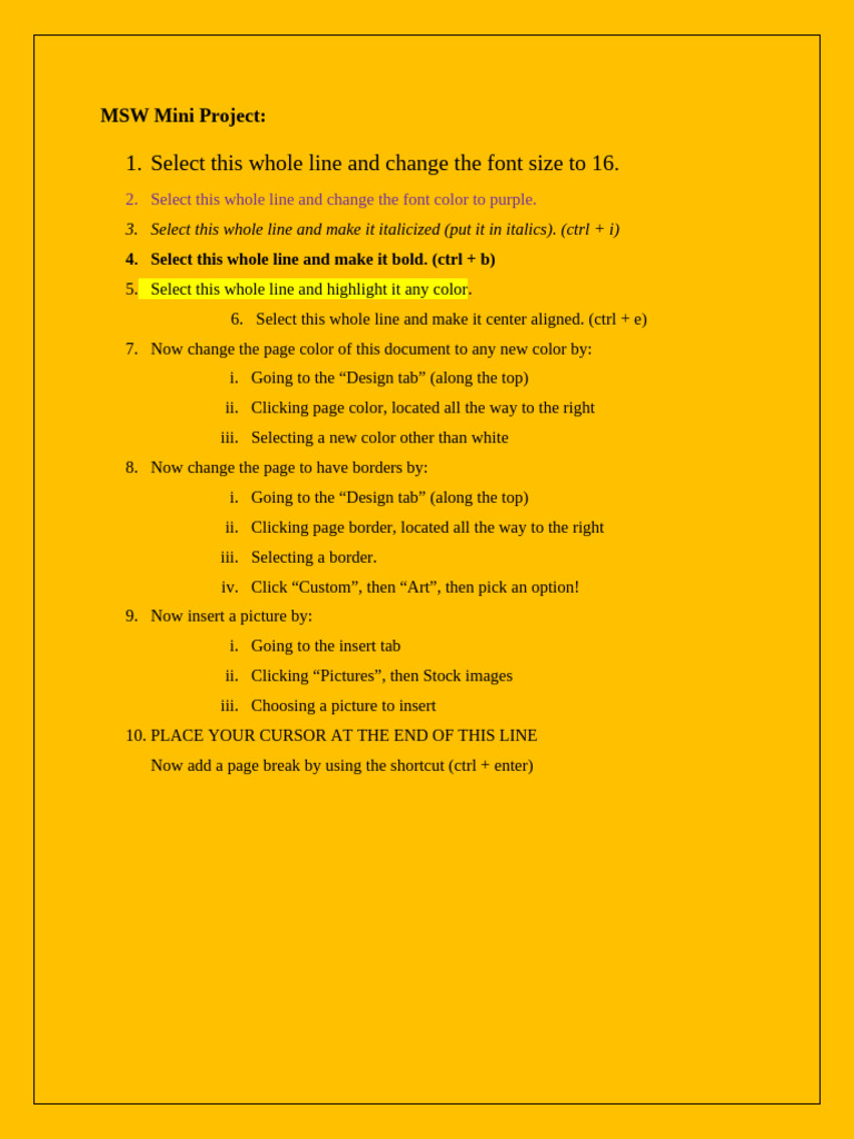 MSW Mini Project Formatting Guide | PDF