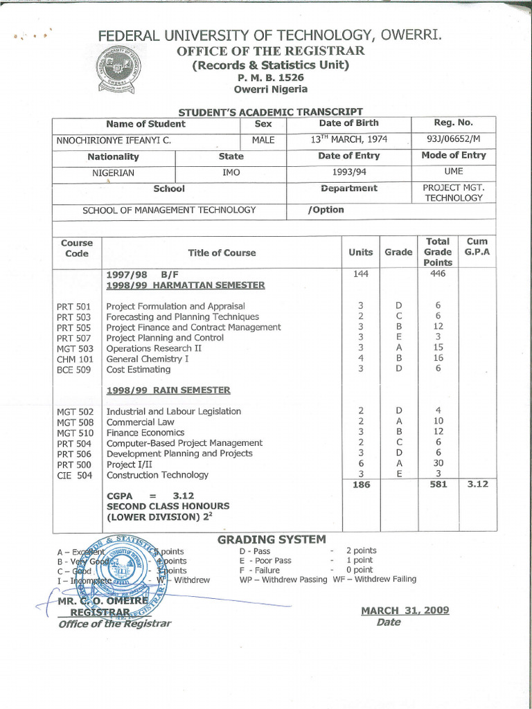 Student Academic Transcritpt | PDF