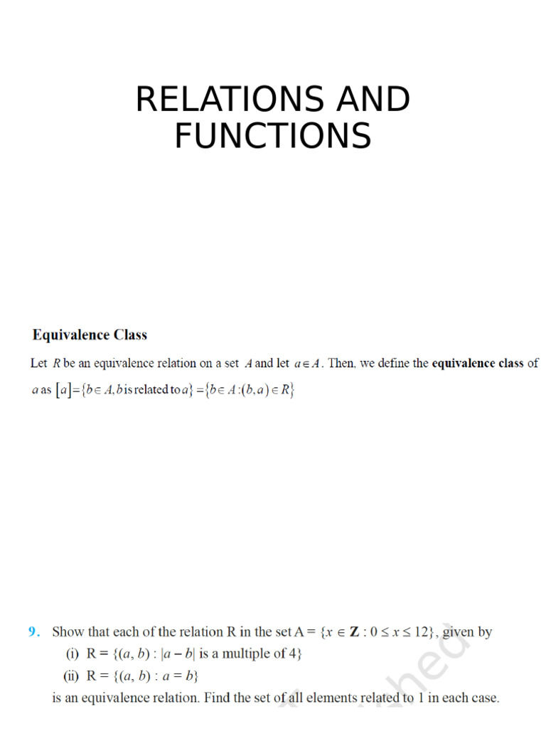 RELATIONS AND FUNCTIONS - 25th March | PDF