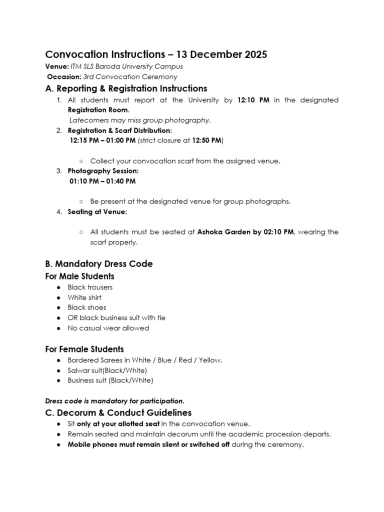 2025 Convocation Instructions for Students | PDF | Softlines (Retail ...