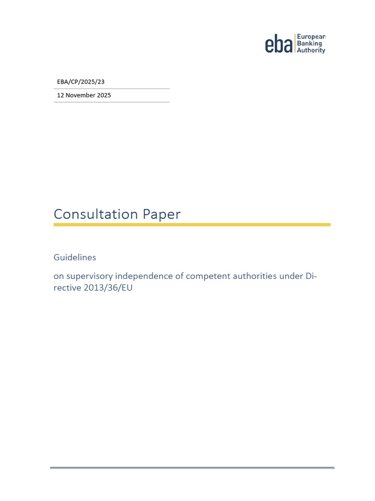 Consultation paper on draft Guidelines on supervisory independence ...