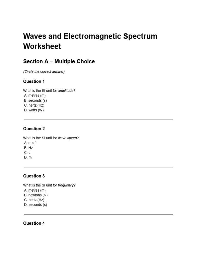 Waves and EM Spectrum Worksheet | PDF