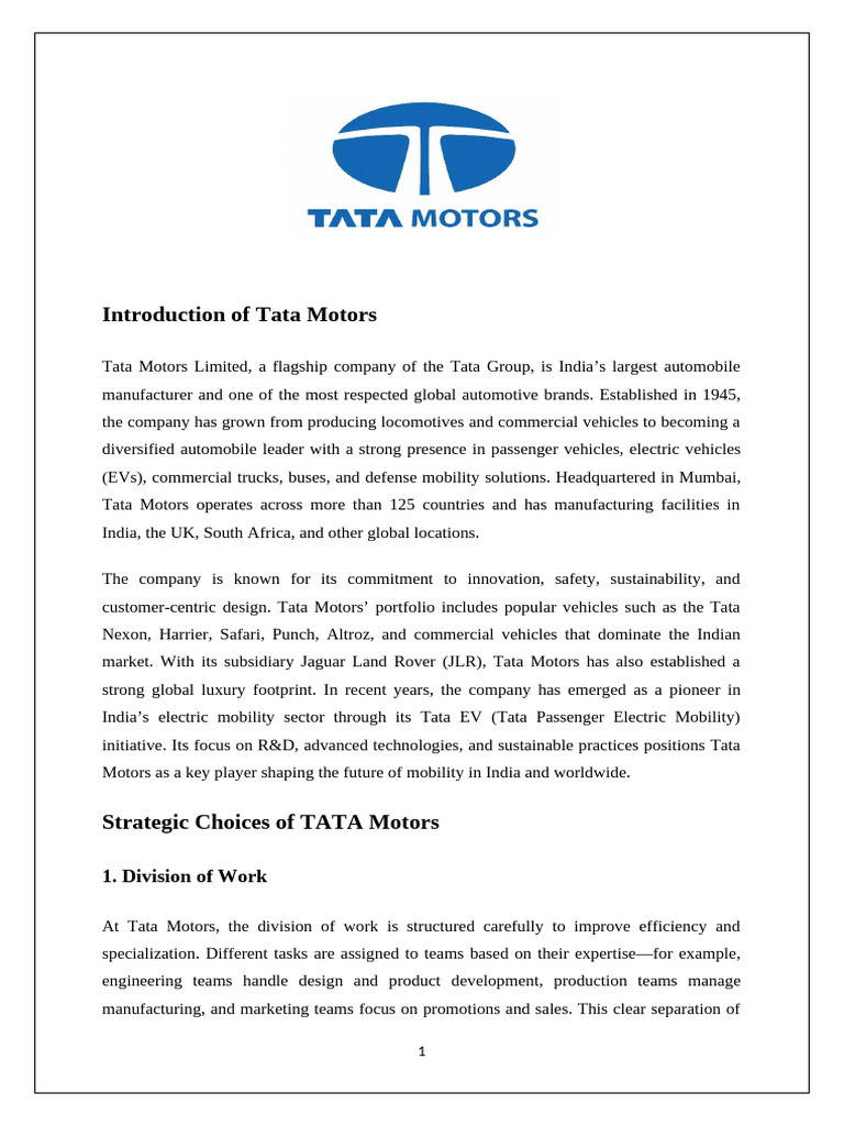 Overview of Tata Motors' Structure and Strategy | PDF | Economies ...