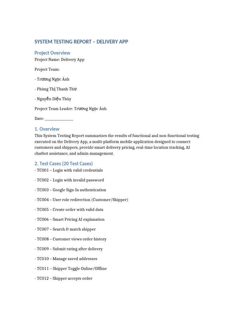 Delivery App Testing Report | PDF
