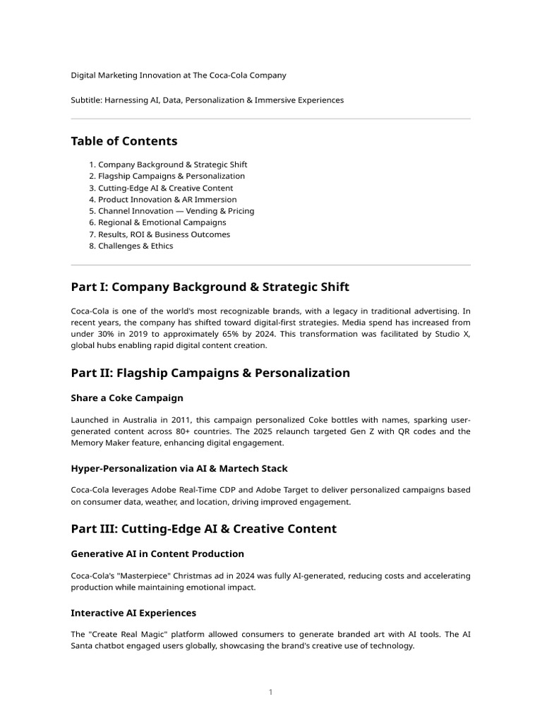 Coca Cola Digital Innovation | PDF | Coca Cola | Digital Marketing