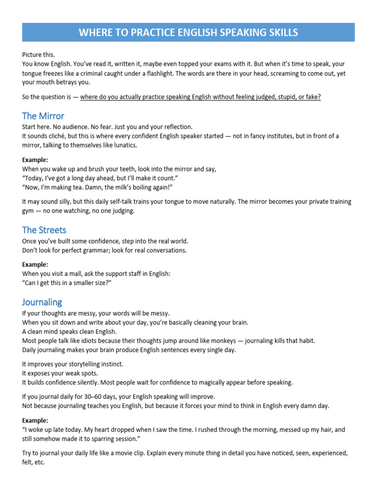 Where to Practice English Speaking Skills | PDF