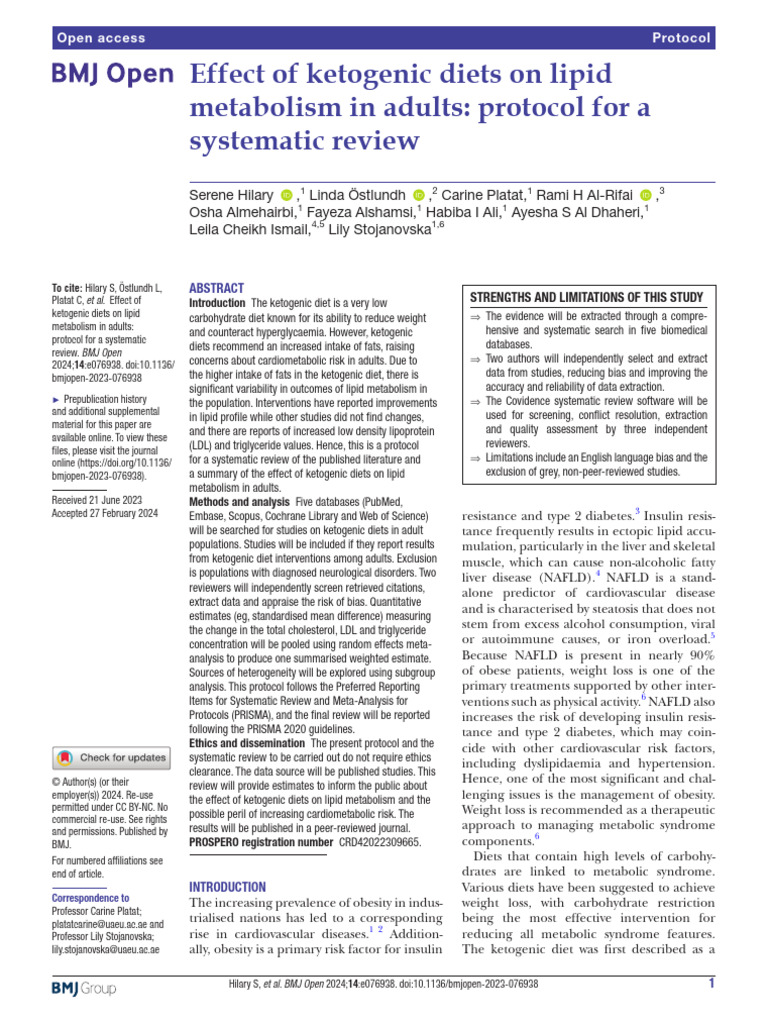 Effect of Ketogenic Diets on Lipid Metabolism in Adults: Protocol for a ...