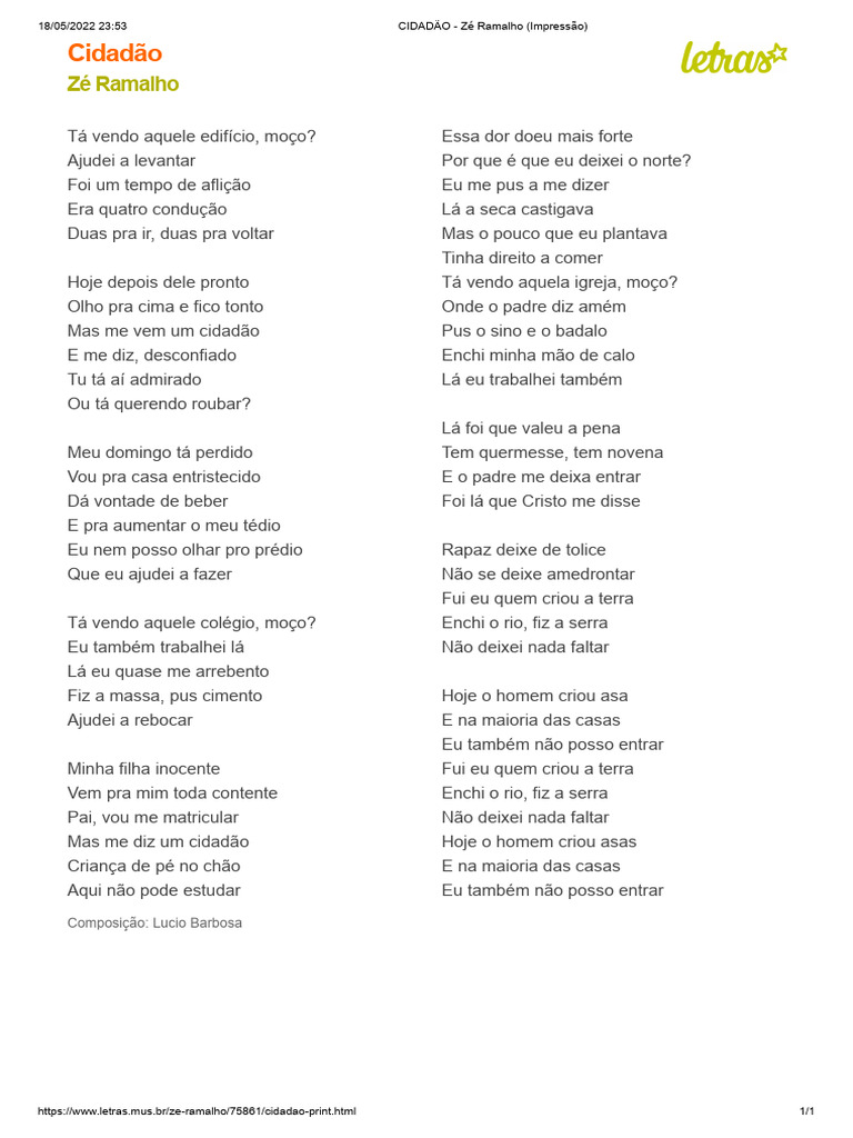 Letra da Música 
