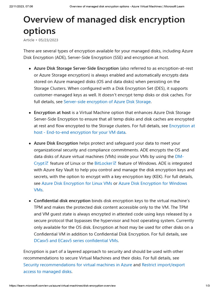 Azure Managed Disk Encryption Options | PDF | Microsoft Azure | Virtual ...
