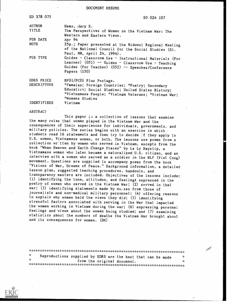 Women's Perspectives on Vietnam War | PDF | Viet Cong | Vietnam War