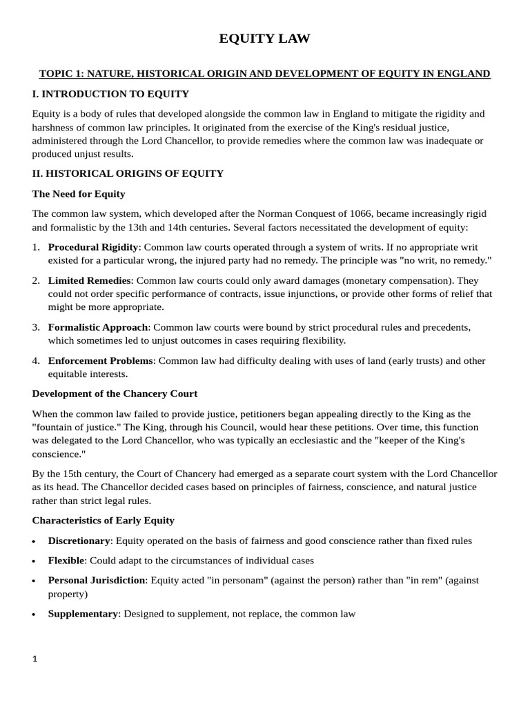 My Equity Law Notes | PDF | Equity (Law) | Laches (Equity)
