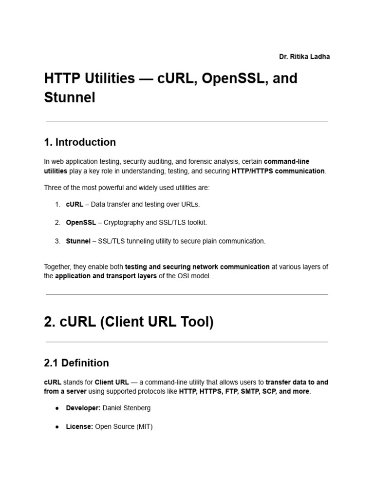HTTP Security Tools: cURL, OpenSSL, Stunnel | PDF | Transport Layer ...