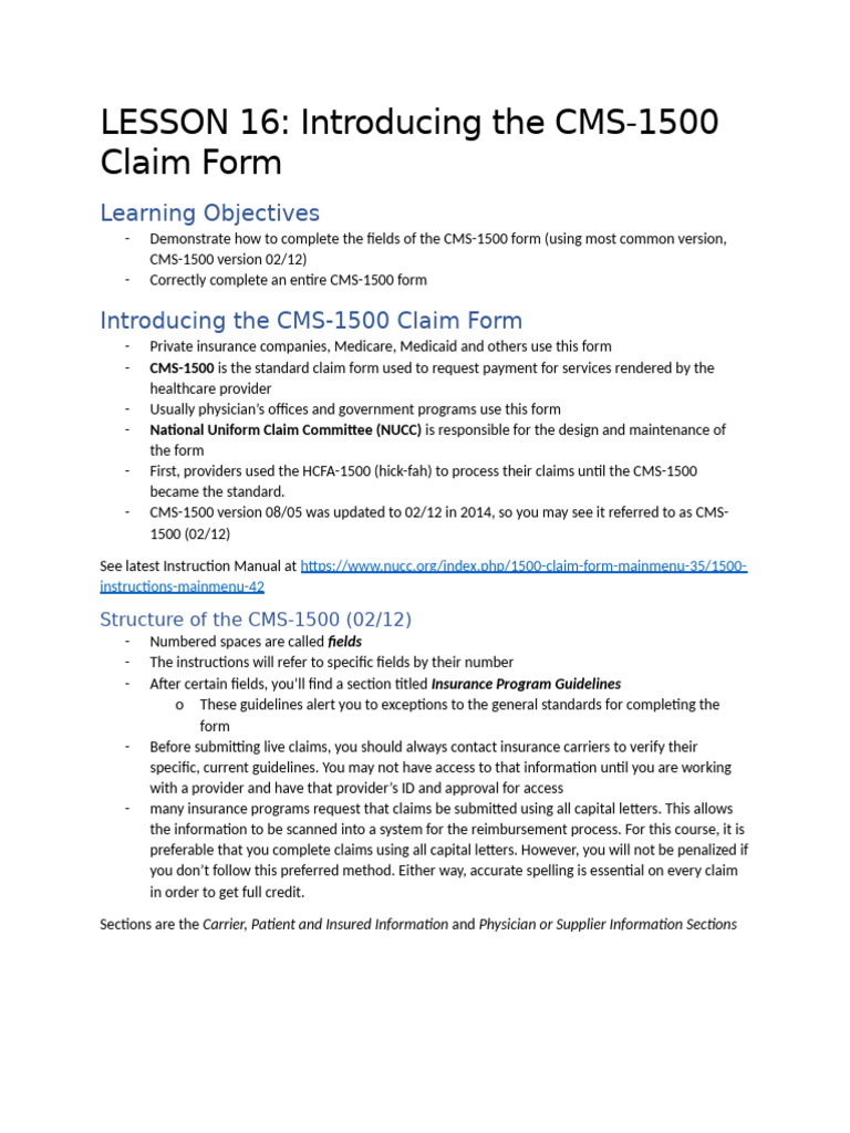 Complete Guide to CMS-1500 Form | PDF | Health Care | Social Programs
