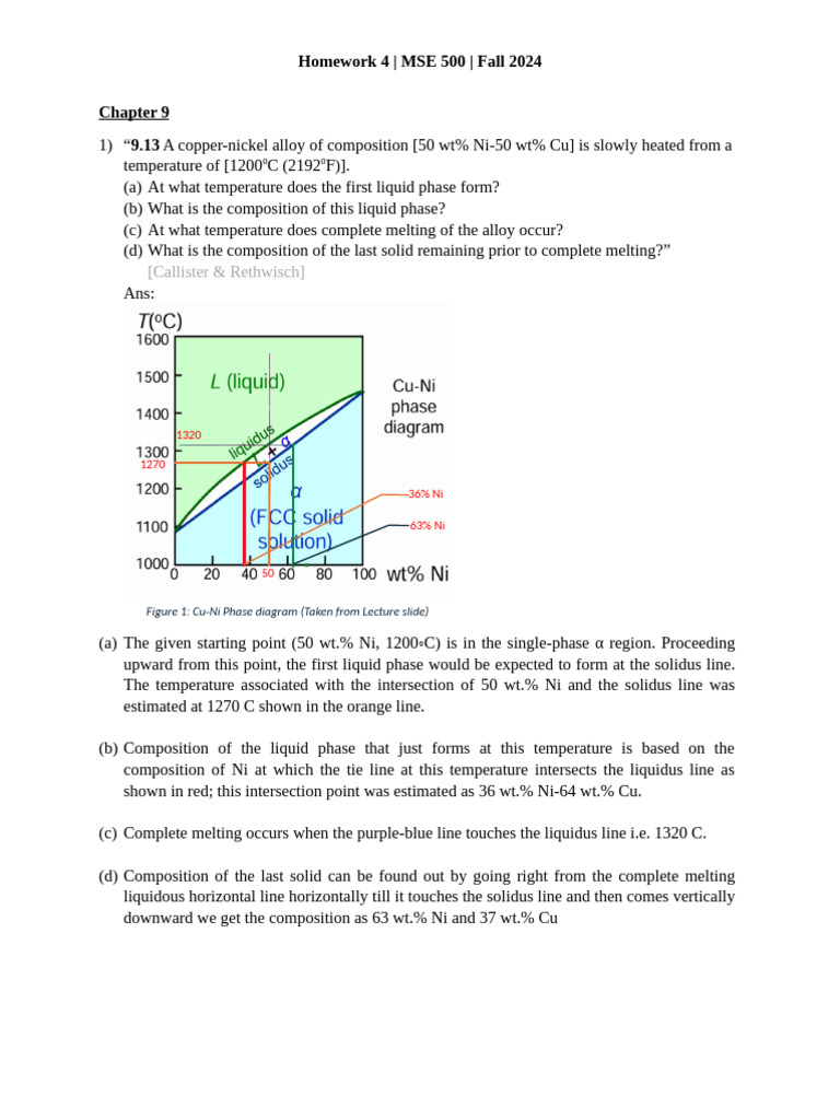 MSE 500 Homework 4: Alloy Phase Analysis | PDF | Phase (Matter) | Alloy