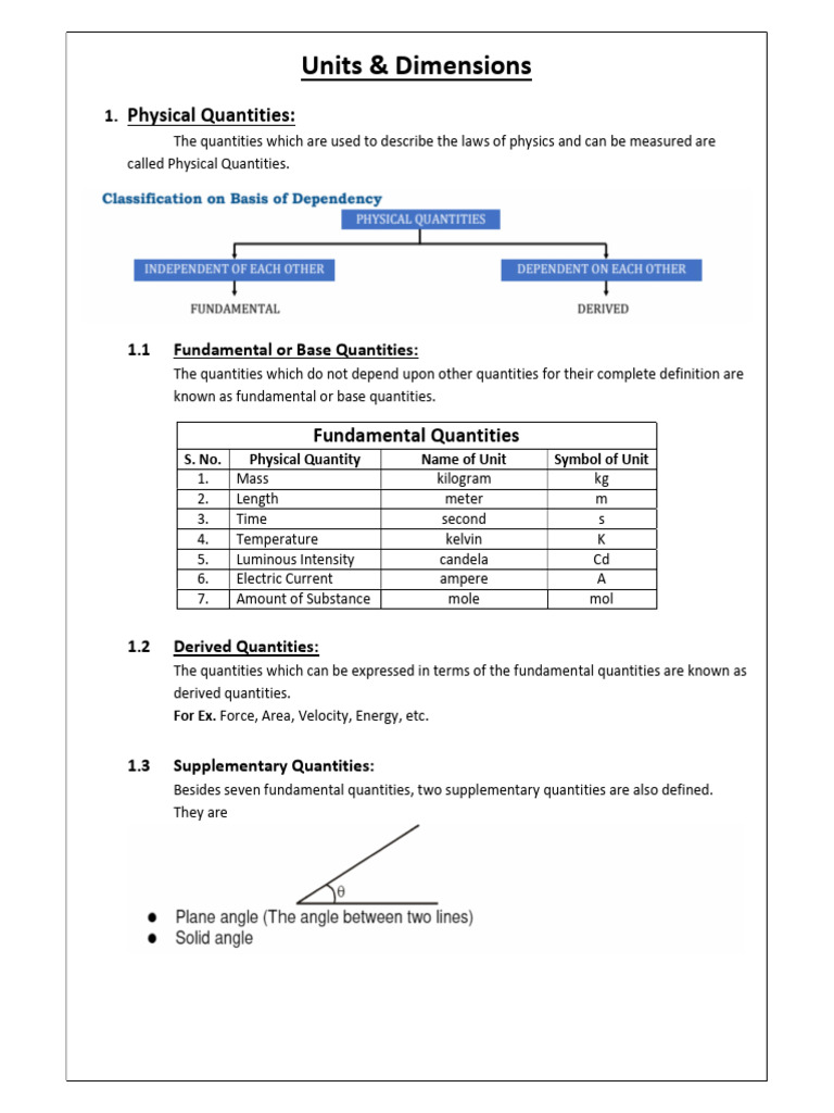 Units & Dimensions: Physical Quantities | PDF | International System Of ...