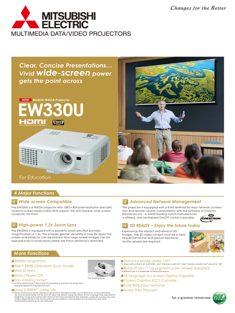 WXGA 3000lum Mitsubishiew330u V 121 | PDF | Hdmi | Display Resolution