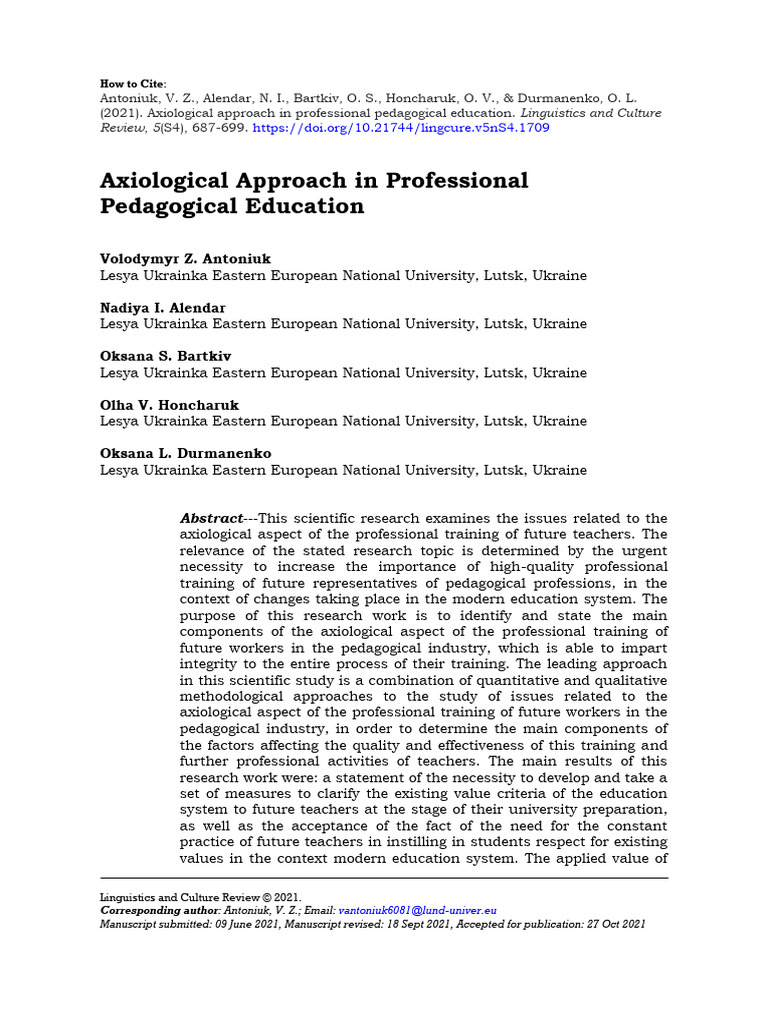 Axiological Approach in Professional Pedagogical e | PDF | Pedagogy ...