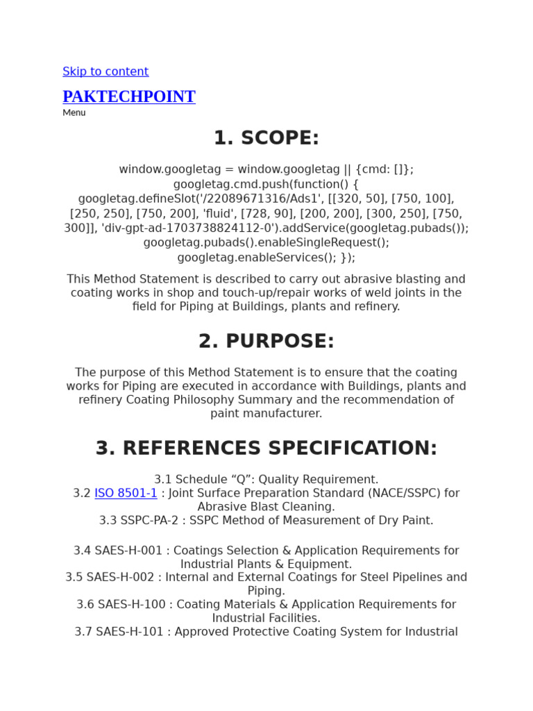 Abrasive Blasting & Coating Method Statement | PDF | Pipe (Fluid ...