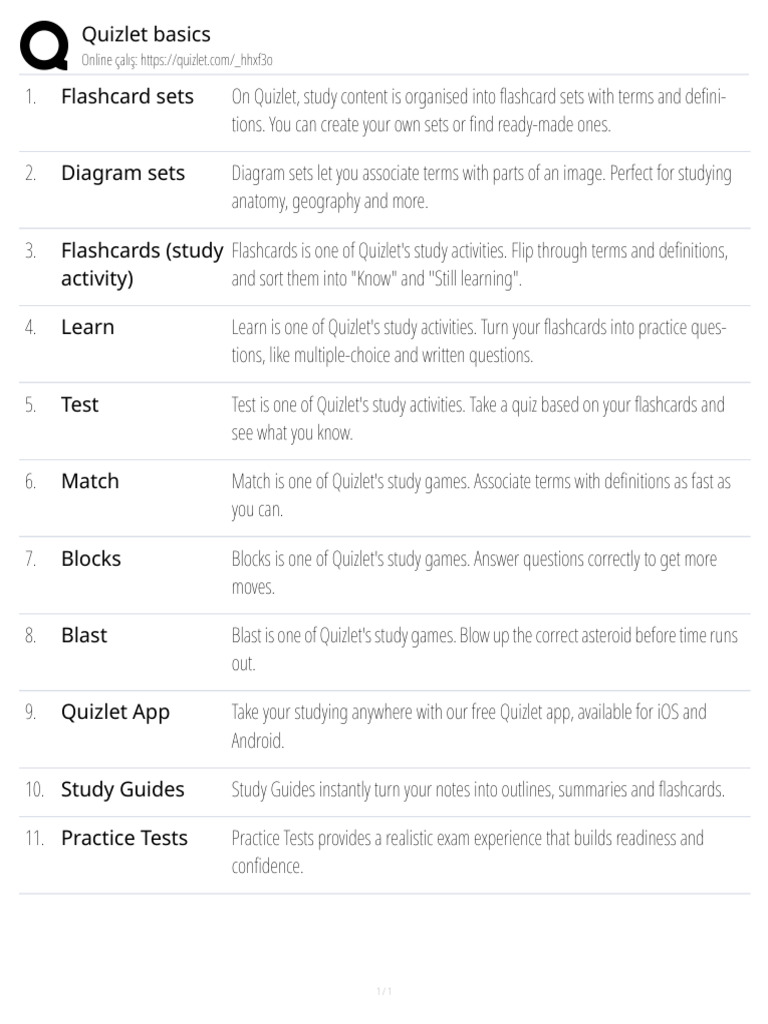 Quizlet Study Tools Overview | PDF