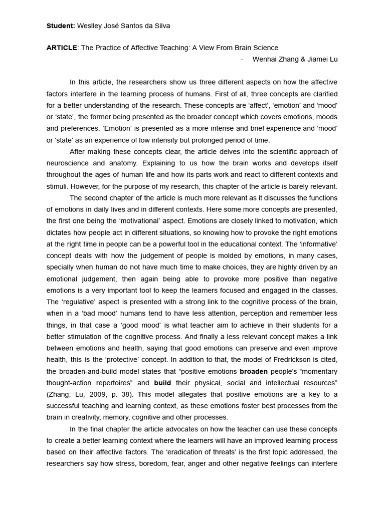 Affective Teaching and Brain Science Insights | PDF | Emotions | Affect ...