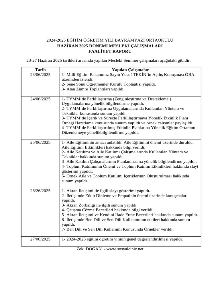 2024 2025 Haziran Donemi Seminer Faaliyet Raporu | PDF