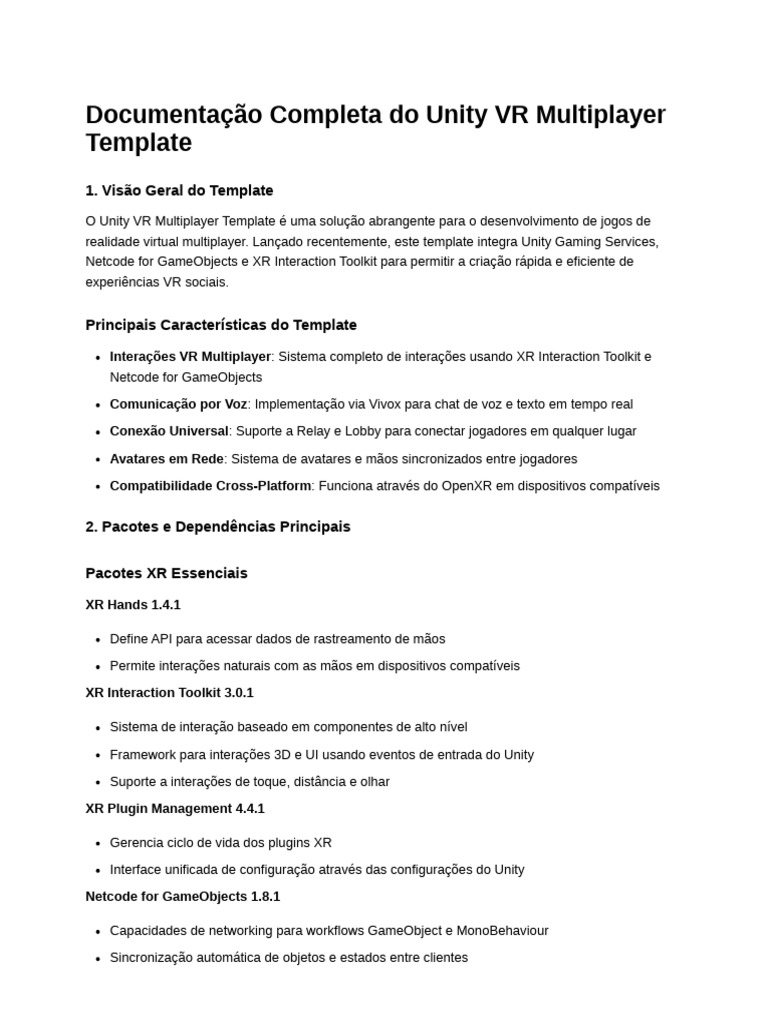 Template Multiplayer VR para Unity | PDF | Unity | Rede de computadores