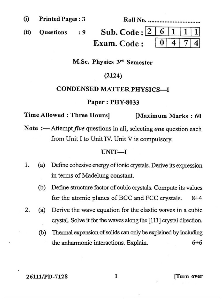 Condense Matter Pyqs | PDF