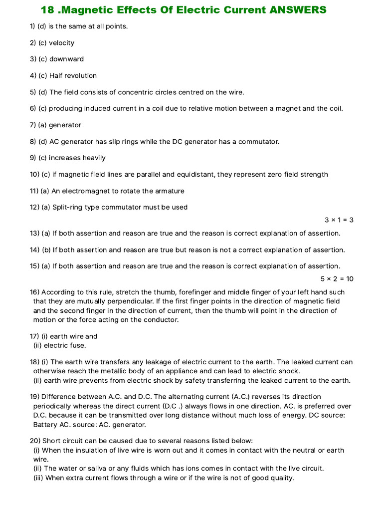 Magnetic Effects of Electric Current Explained | PDF | Electromagnetic ...
