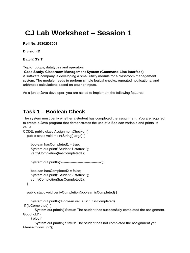 Java Classroom Management System Tasks | PDF | Boolean Data Type ...