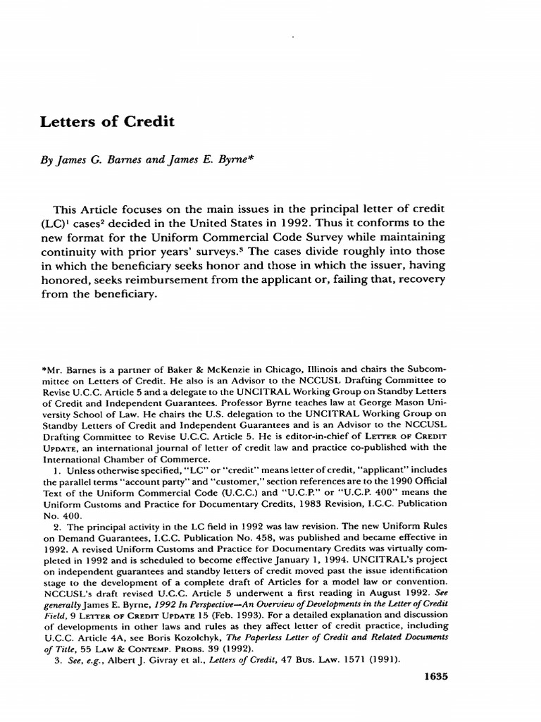 Key Issues in 1992 Letters of Credit | PDF | Letter Of Credit | Uniform ...