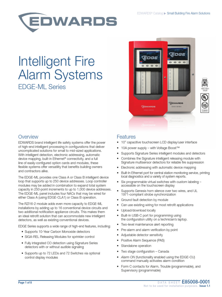 EDWARDS EDGE-ML Fire Alarm Solutions | PDF | Mains Electricity | Relay