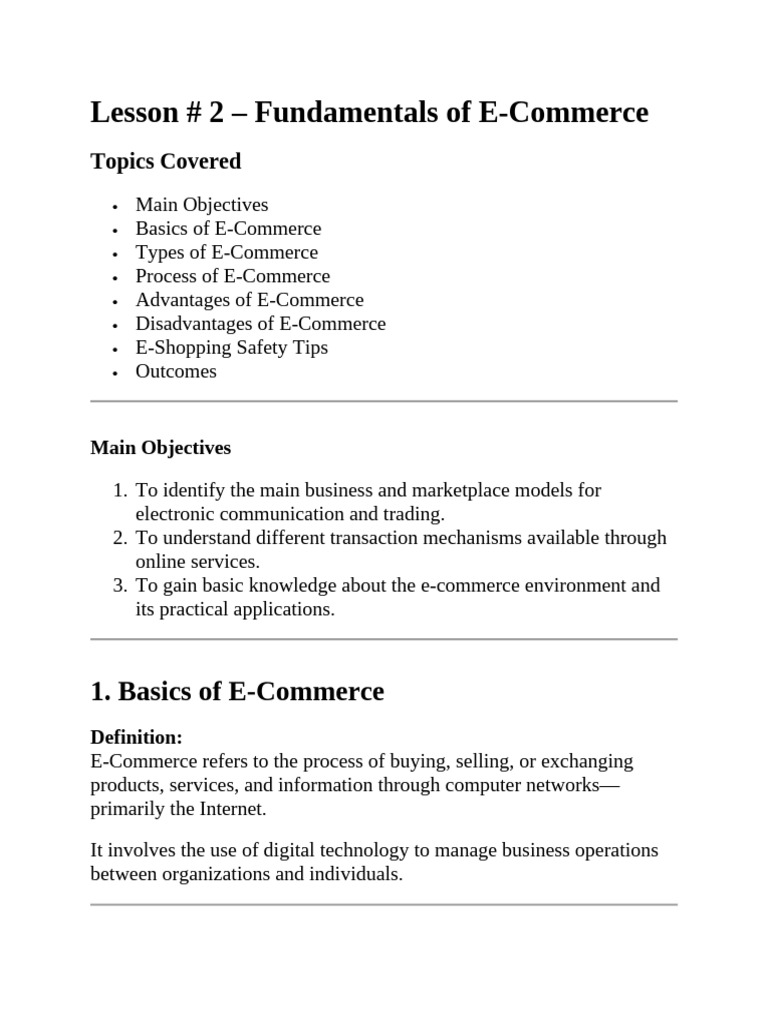 E-Commerce Fundamentals and Safety Tips | PDF | E Commerce | Online ...