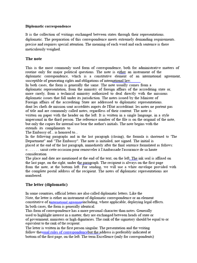Diplomatic correspondence 1 | PDF | Memorandum | Diplomatic Correspondence