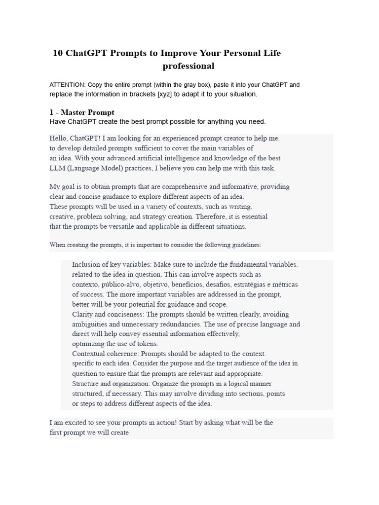 10 ChatGPT Prompts for Personal Growth | PDF | Learning | Procrastination