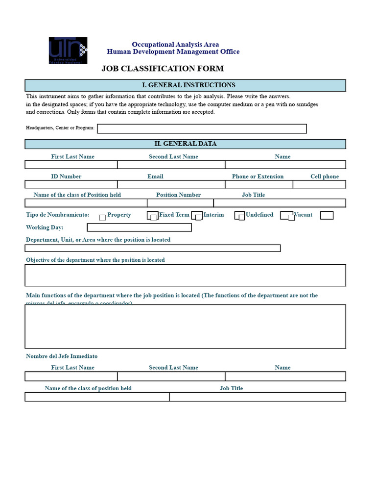 Job Classification Analysis Form | PDF | Policy