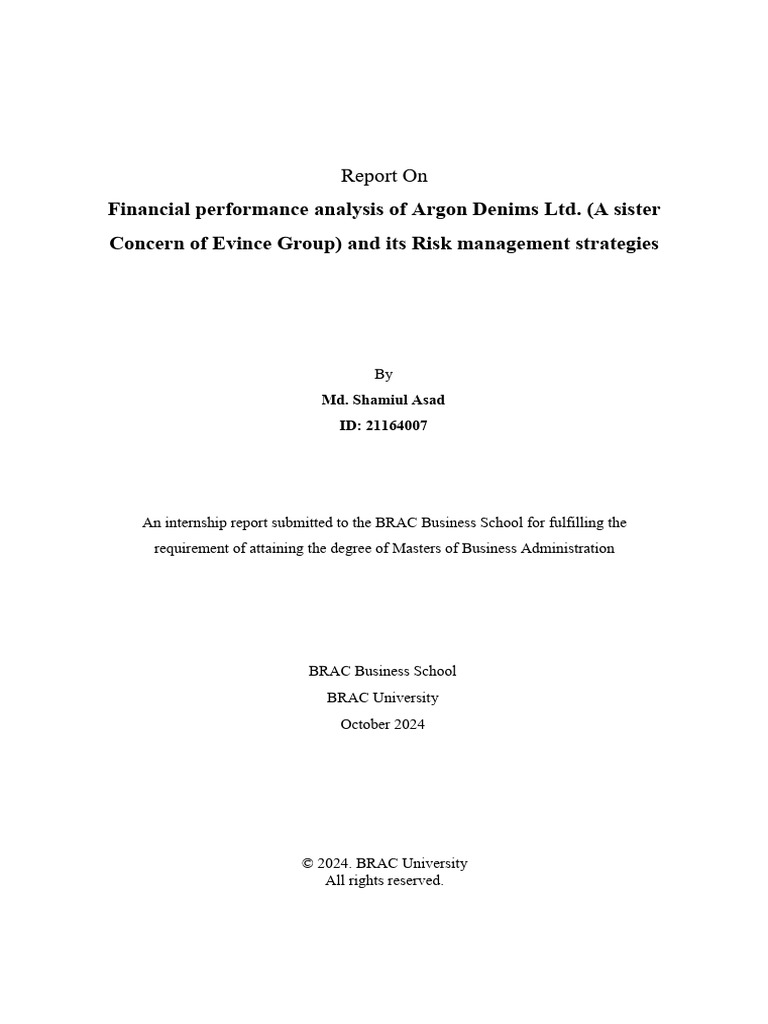 Financial Analysis & Risk Management of Argon Denims | PDF | Accounting ...
