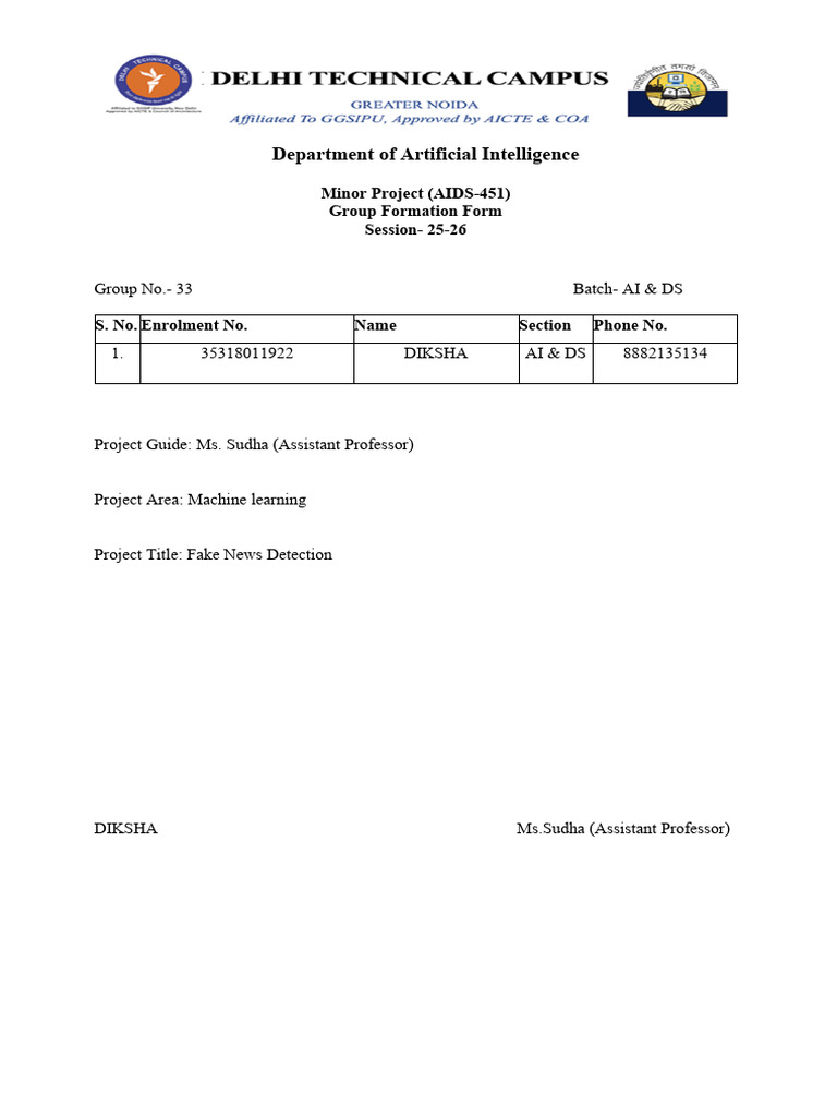 Fake News Detection Project Form | PDF