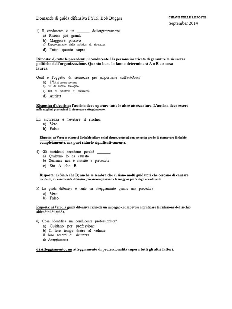 Chiave Delle Risposte Per Il Test Di Guida Difensiva | PDF