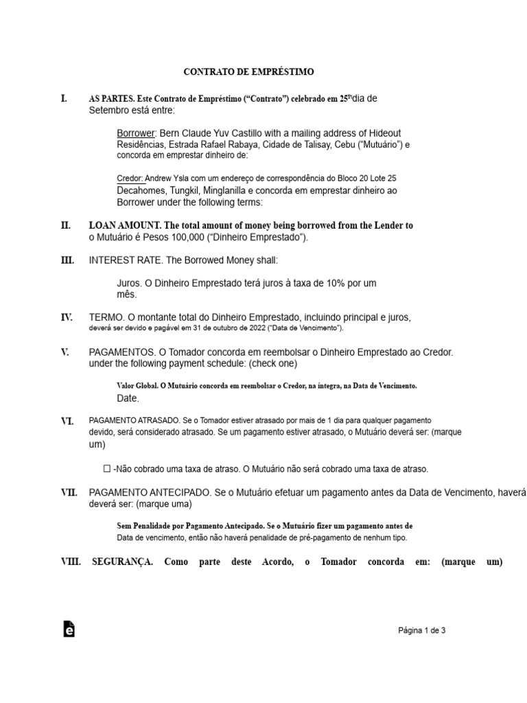 Contrato de Empréstimo: Termos e Condições | PDF | Empréstimos | Crédito