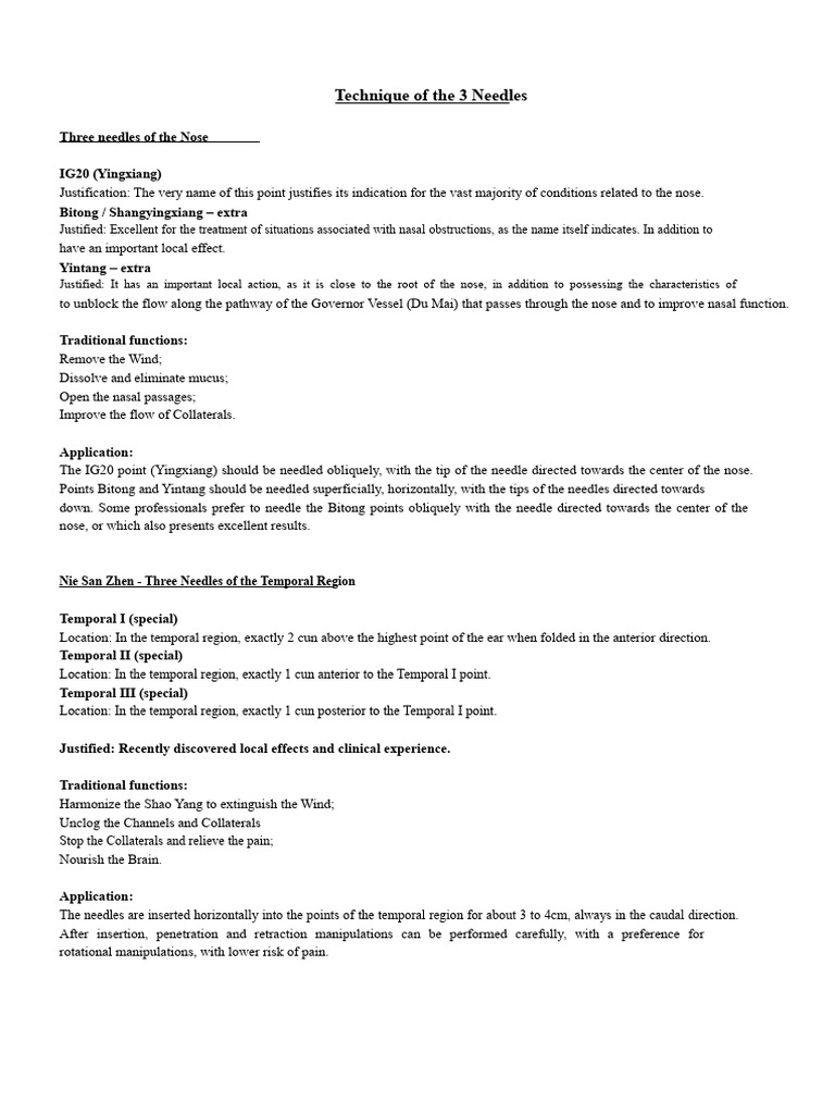 Three Needle Techniques in Acupuncture | PDF