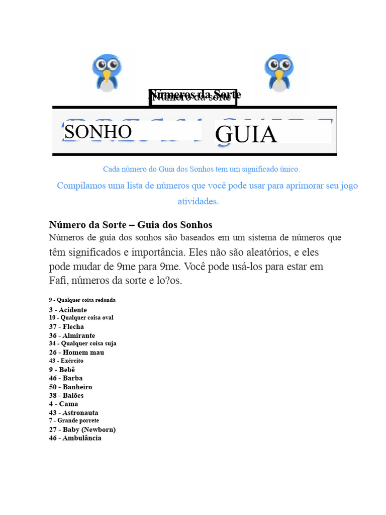 Números da Sorte e Seus Significados | PDF