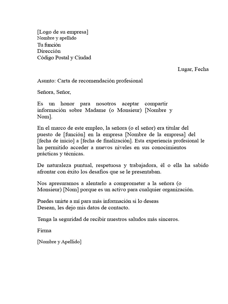 Carta de Recomendación Profesional | PDF