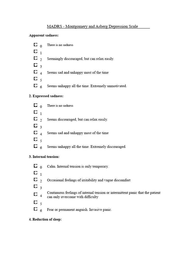 MADRS: Depression Scale Overview | PDF | Major Depressive Disorder ...